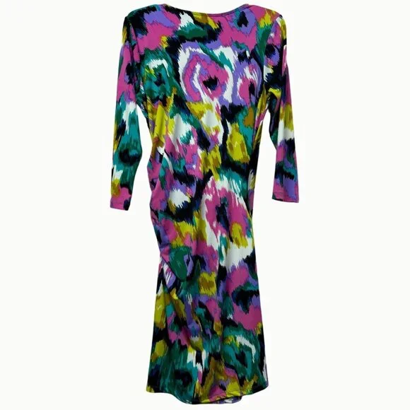 Tori Richard Honolulu Abstract Psychedelic V-Neck Long Sleeve Dress L - Picture 2 of 10